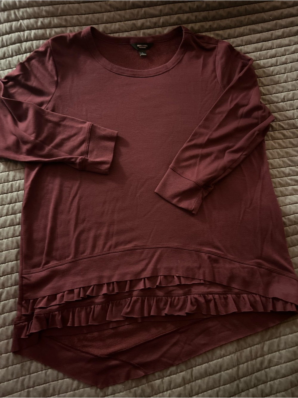 Simply Vera (Vera Wang) Burgundy Asymmetrical Ruffle-Hem top